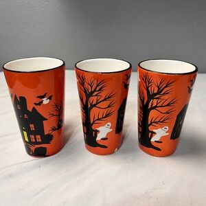 The Sakura Table Haunted Hideaway Halloween Mugs Orange Set of 3 Earthenware